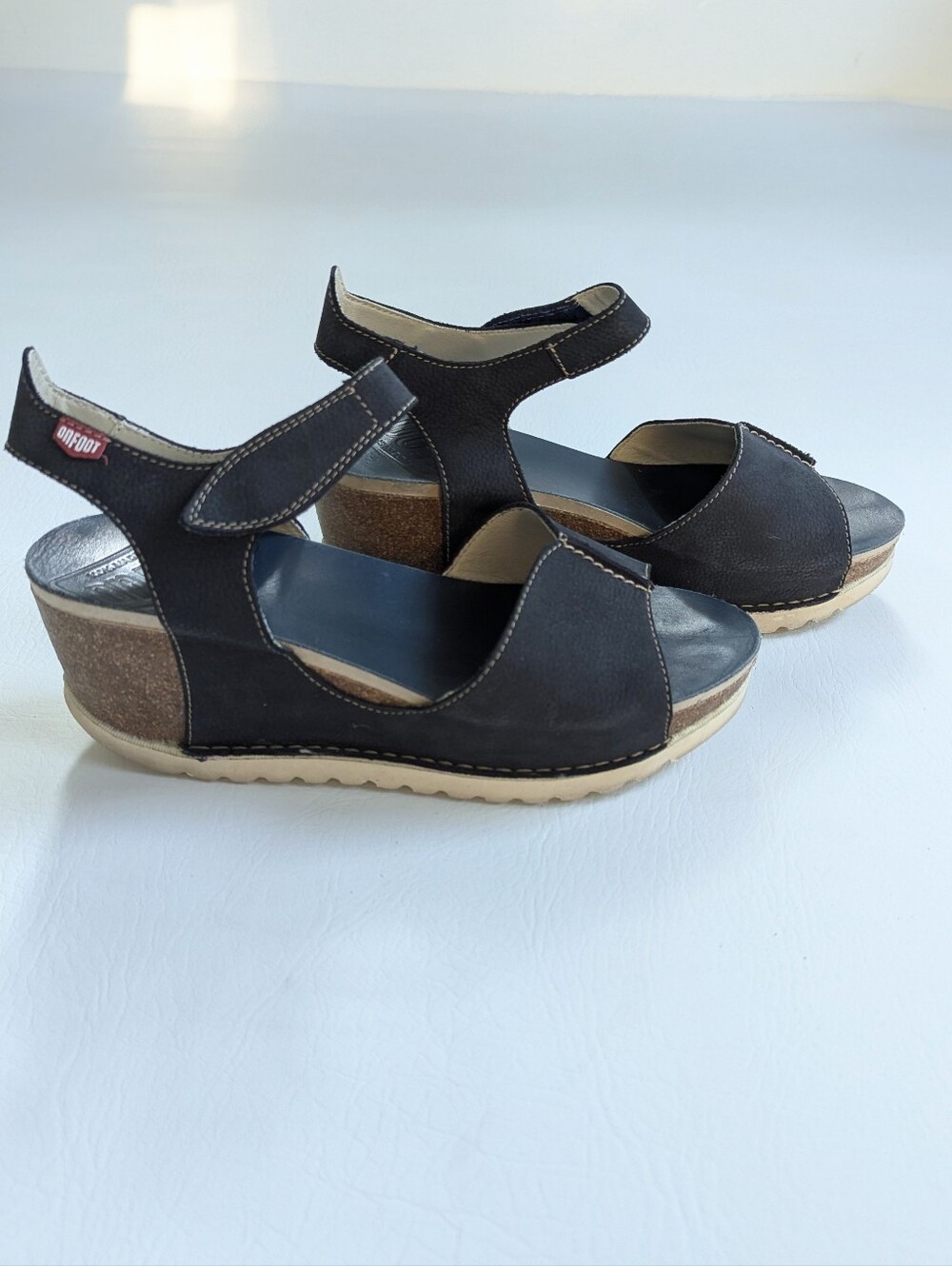 OnFoot Leather Comfort Wedge Sandals Size US 9-9.5 / EUR 40 Navy